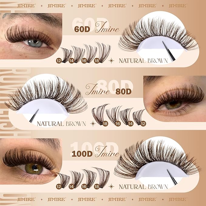 JIMIRE Brown Lash Clusters 6 Styles Mixed D Curly Eyelash Clusters Natural 476Pcs Fluff Cluster Eyelash Extensions Wispy Brown Cluster Lashes Extensions for Everyday Wear(30D+40D+50D+60D+80D+100D)