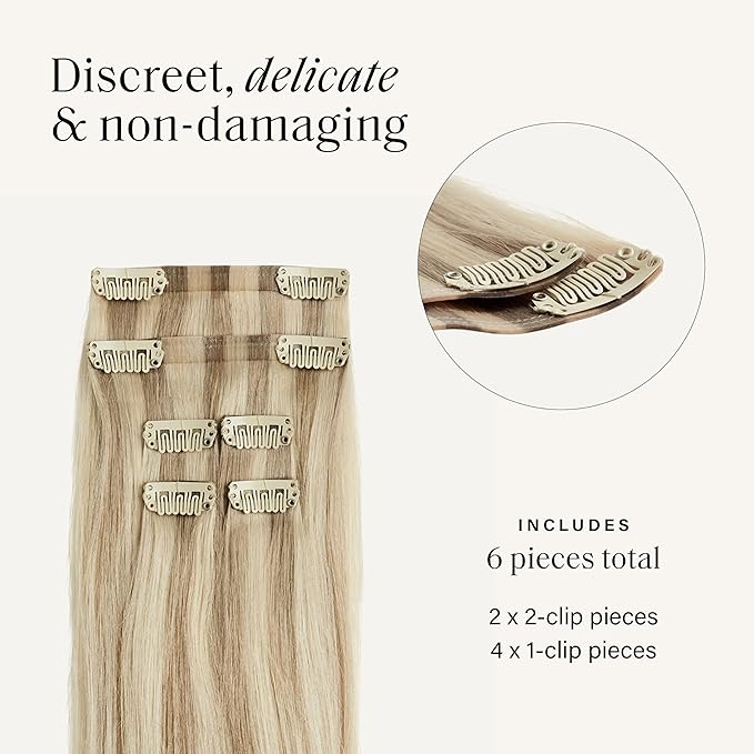 Luxy 100% Remy Human Hair Extensions for Thin Hair Thinning Hair Fill-Ins – 6 Seamless Wefts Multi-Dimensional Color Blend - Natural-Looking Volume & Coverage 95 grams 20" Beige Blonde Balayage