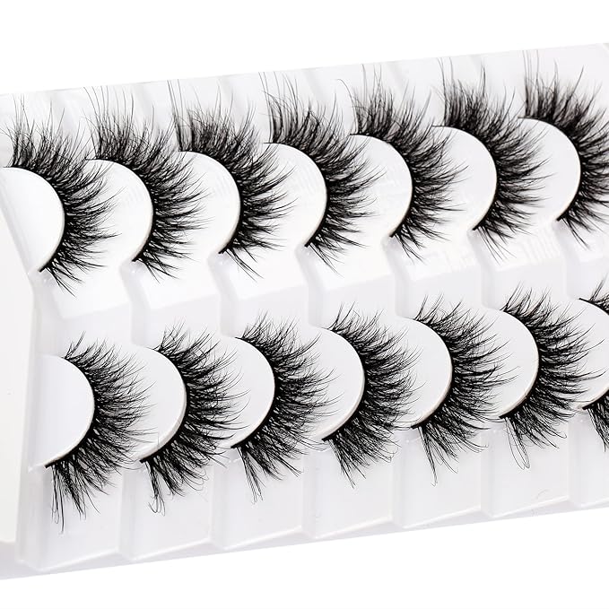 Pooplunch False Eyelashes Fairy Fluttery Lashes Wispy 8D Volume Natural Crossed Fake Eyelashes Faux Mink Lashes Strips 7 Pairs Pack