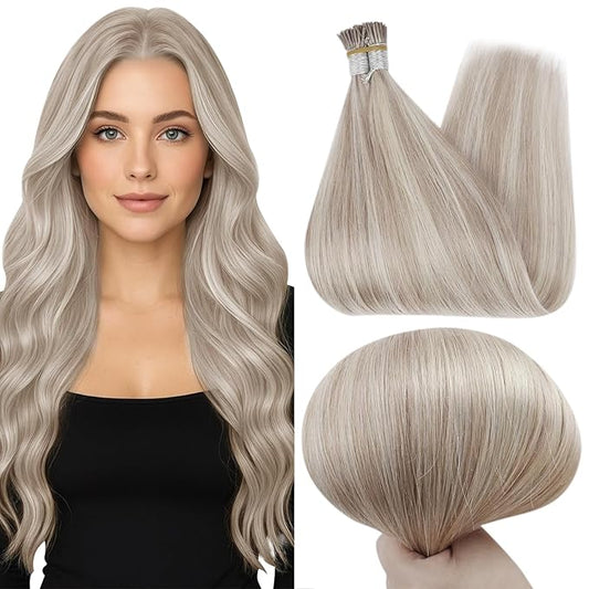 Full Shine I Tip Hair Extensions Human Hair 22 Inch 50 Grams Ash Blonde Highlighted Light Blonde Itip Human Hair Extensions Long Straight Hair for Women add Length