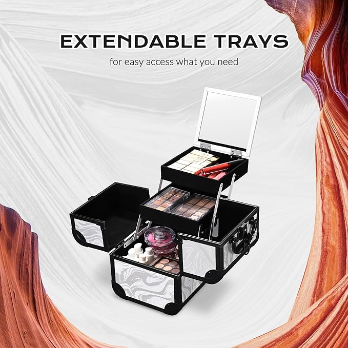 BYOOTIQUE Makeup Train Case with Portable Cube Case Cosmetic Organizer Graystone