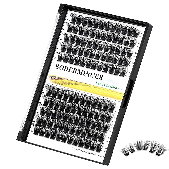 Bodermincer 120 Clusters 10mm+12mm/12mm+14mm Mixed Lash Cluster False Eyelash Individual Cluster EyeLashes Grafting Fake False Eyelashes Eyelash Extension (M01-Black-14mm)