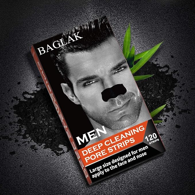 Men Blackhead Pore Strips - 120 Strips - Deep Cleansing - Face Nose Pores - Blackheads Removal - Large Size For Nose+Face