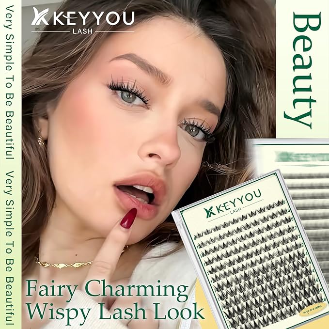 KEYYOULASH Lash Clusters Spiky Manga Lash Extension D Curl 120pcs 8-18mm Wispy Eyelash Clusters Natural Eyelash Extensions Individual Lashes DIY at Home(KY07)