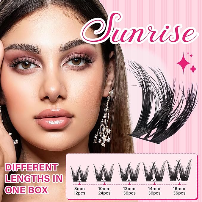 PRO LASHBEAUTY Lash Clusters, Eyelash Clusters 8-18 Mixed Cluster Eyelash Extensions Mixed Lash Extension Reusable Soft & Comfortable (Sunrise,8-16mix)
