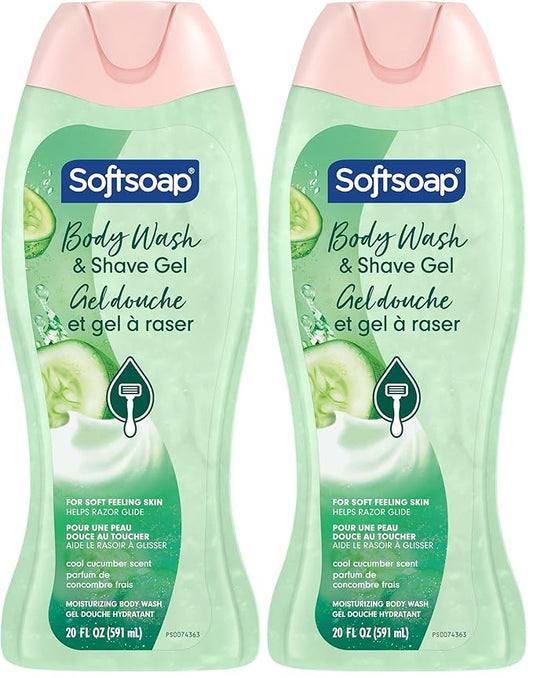 Softsoap Moisturizing Body Wash and Shave Gel, Cool Cucumber Scent, 20 fl oz Bottle (Pack of 2)