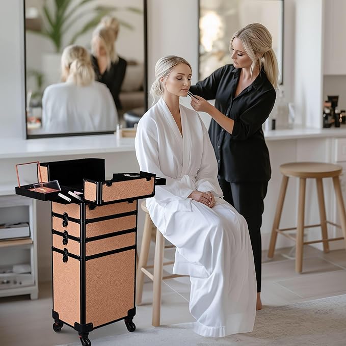 BYOOTIQUE Makeup Train Case Trolley w/Cube Case Cosmetic Organizer Rococo Orange
