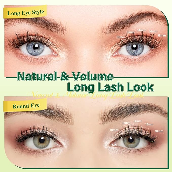 KEYYOULASH Lash Clusters Natural&Wispy Eyelash Clusters D Curl 144pcs Fluffy Eyelash Clusters Thin Band Lashes Clusters for Beginner DIY Cluster Eyelash Extensions at Home(KY03-8-18MIX)