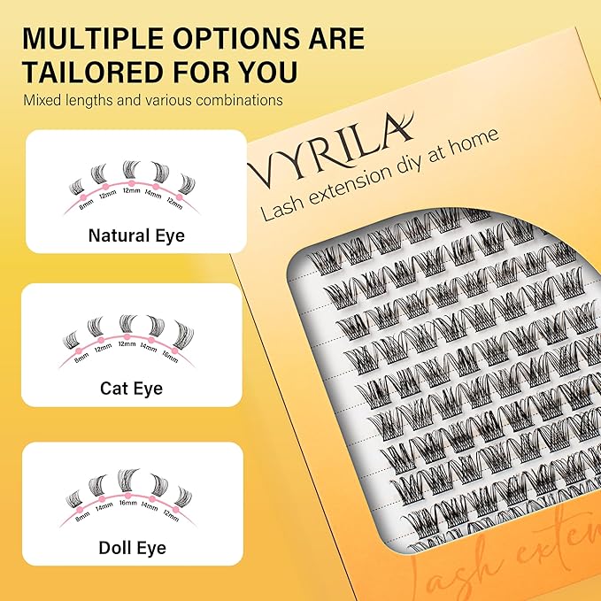 Lash Clusters 8-16mm, False Eyelashes 96pcs, Cluster Eyelash Extensions Matte Black Soft, Diy Lash Extensions D Curl Natural Lash Clusters Faux Mink Lashes Wispy（Tide,96pcs,0.07,D,8-16MIX)