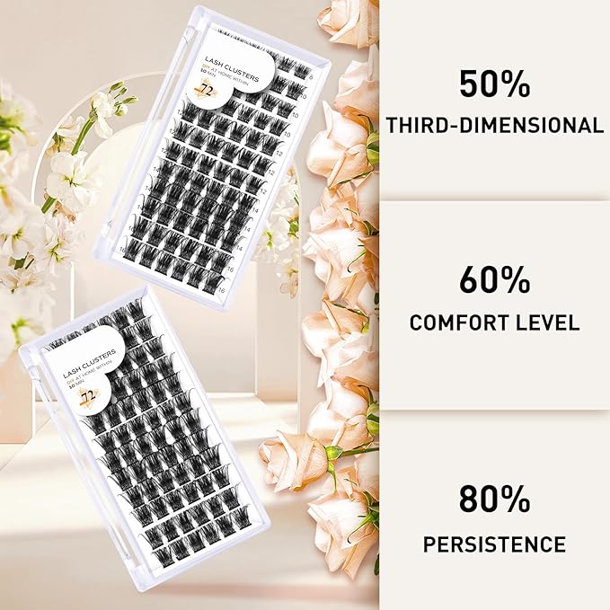 B&Qaugen Lash Clusters B07 D Curl 8-16MIX Eyelash Clusters 72 PCS Cluster Eyelash Extensions C/D Curl Lash Clusters Wispy Mega Volume Cluster Lashes DIY lash Extensions at Home (B07,D-8-16MIX)