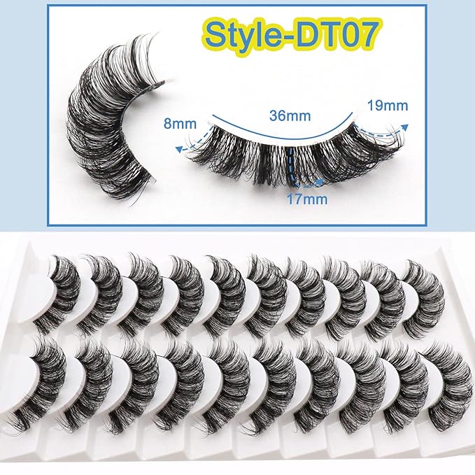Veleasha Russian Strip Lashes with Clear Band Looks Like Eyelash Extensions D Curl Lash Strips 10 Pairs Pack (DT07)