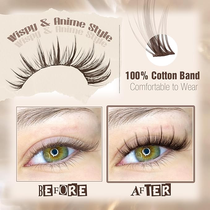 Manga Lash Clusters Anime Eyelash Clusters Spiky Lash Extensions Fairy Individual Eyelashes Wispy Cluster Lashes Spikes Natural Cluster Eyelash Extensions (10-16MM, 150 Pcs)