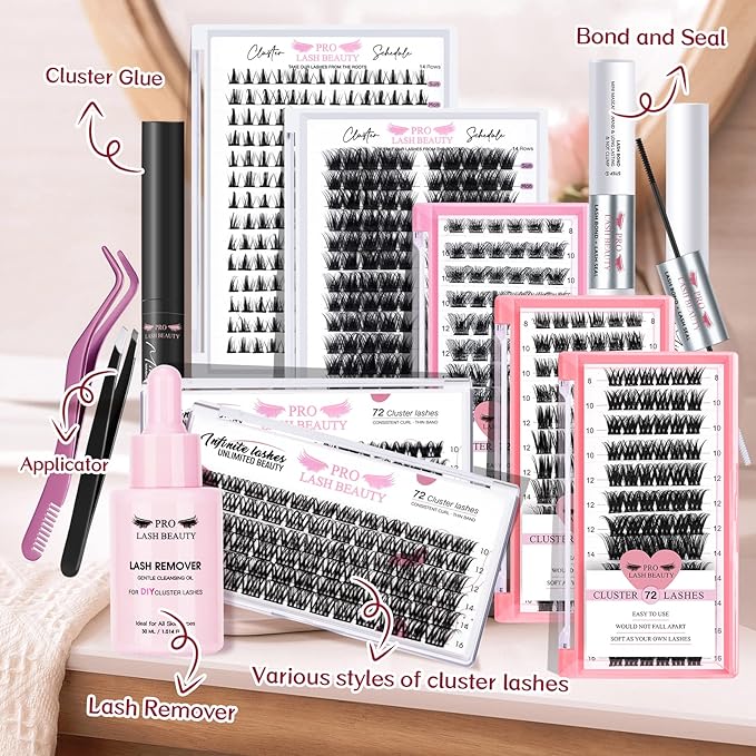Cluster Lashes 72 Pcs Lash Clusters DIY Eyelash Extension Individual Lashes D-8-16mix Thin Band Easy to Apply at home Lashes (Adore, D-8-16mix)