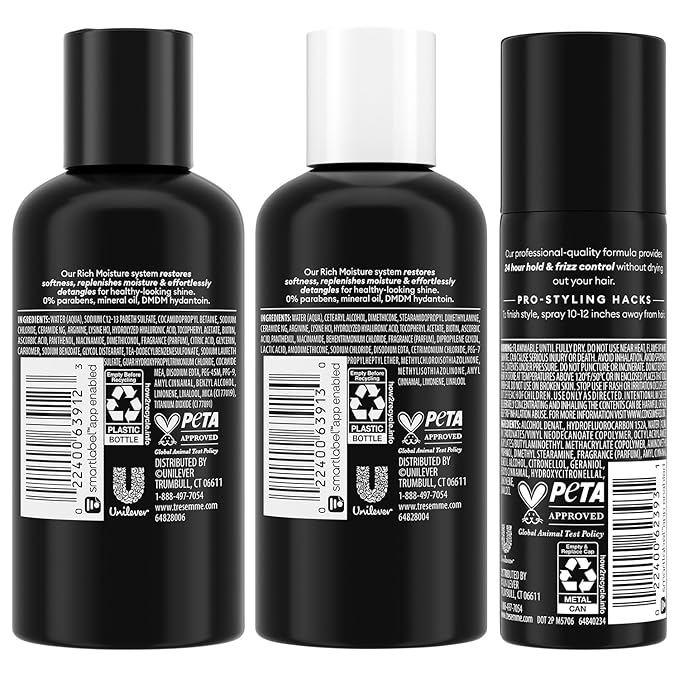 TRESemme Hair Care Travel Set – Rich Moisture Shampoo & Conditioner + Extra Hold Hairspray (3 Piece Set)
