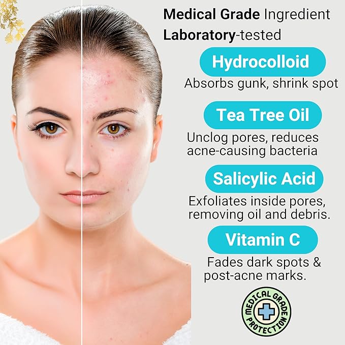 Overnight Hydrocolloid Miracle Patch, Invisible Pimple Patches Zit Stickers for Face & Body, Fast-Acting Acne Treatment with Salicylic Acid & Tea Tree Oil, Waterproof, Hypoallergenic, 96 Pcs, 3 Sizes.