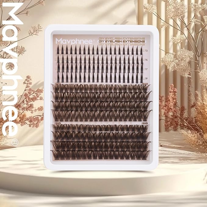 Brown Lash Spikes Eyelash Extensions Russian Lash Clusters D-Curly Lash Extensions Spiky 100D 120D Individual Lashes Wispy Cluster Lashes Pack 224 Pcs (12-19MM)