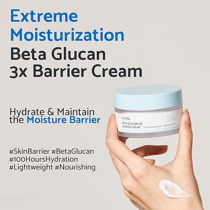IUNIK Beta-Glucan Non-Sticky Deep Moisture Hydration 3x Barrier Cream Day&Night Moisturizer Quick Absorption Barrier Strengthening for Sensitive Dry Skin with Shea Butter Panthenol Korean Skincare