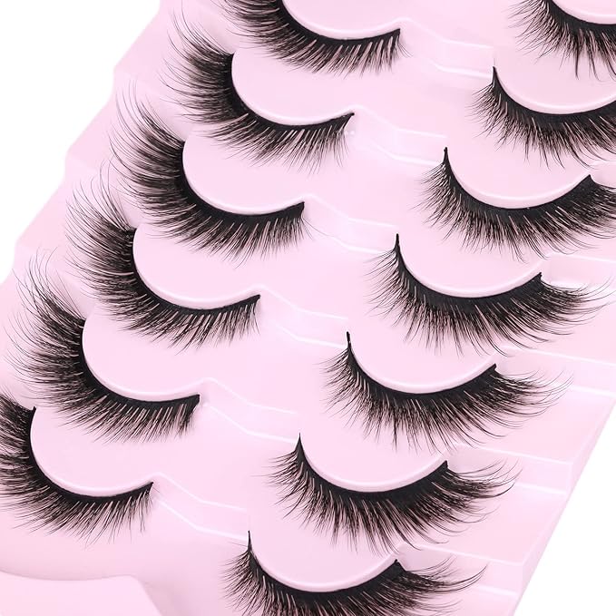 Fox Eyelashes False Lashes Dramatic Faux Mink Lashes Wispy 18mm Long Angel Wing Eyelash Lift Fake Eye Lashes Pack 7 Pairs