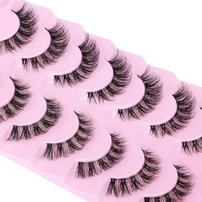 False Eyelashes Clear Band Natural Look Faux Mink Lashes Wispy Cat Eye Lashes Soft Eyelashes Lightweight Handmade 8 Pairs Pack Eyelashes