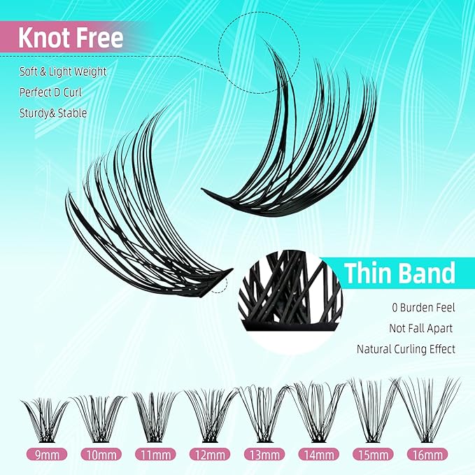 Lash Extension Kit 280PCS Eyelash Clusters 30D DIY Eyelash Extension Kit Individual Lashes Natural Lash Clusters Kit with Lash Bond and Remover, Lash Tweezers(D-Mix9-16mm Kit)