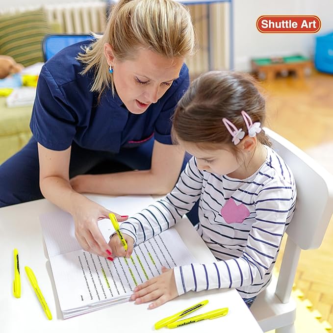 Shuttle Art 144 Pack Highlighters, Yellow Highlighter Pen Bulk with Versatile Chisel Tip Dry-Quickly Non-Toxic Highlighter Markers for Adults Kids Highlighting in Home School Office