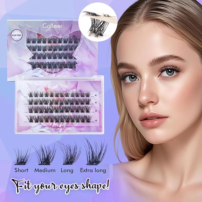 Self Adhesive Eyelashes, No Glue Needed Self Adhesive Lash Clusters, Reusable Pre-Glued Eyelashes No Remover No Residue for Beginners
