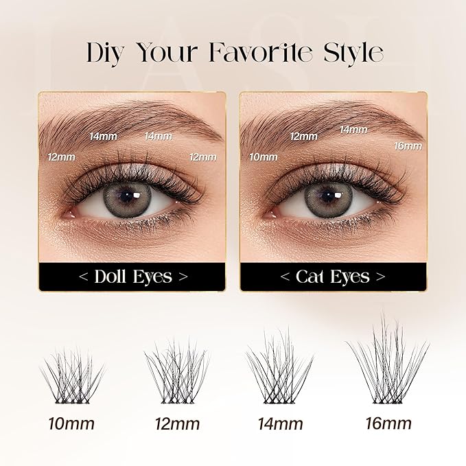 BEFER Lash Clusters, 144 Pcs 3D Curl Eyelash Clusters Volume Individual Lashes Extensions 10-16MM Wispy Eyelash DIY At Home(Free, ZE05)