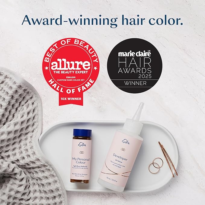 eSalon Permanent Hair Color & Hair Dye Complete Kit - Personal Colorist Kit for Up To 100% Gray Coverage for All Hair Types - Professional-Grade Ammonia-Free Hair Dye (Dark Blonde Copper 7C)