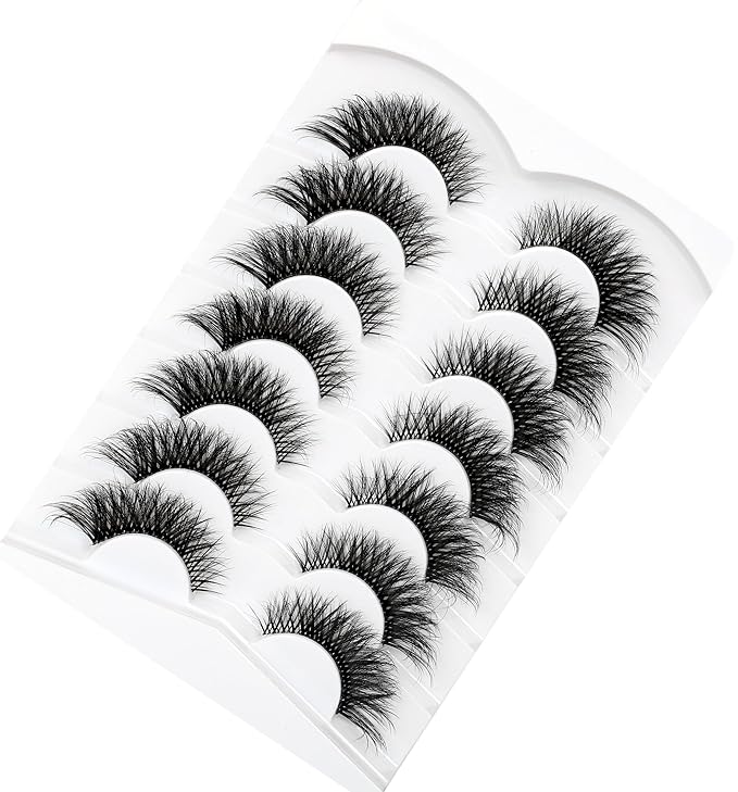 Pooplunch False Eyelashes Cat Eye Look Clear Band Wispy Volume Dramatic Long 8D Faux Mink Lashes Fake Eyelash Strips 7 Pairs Pack