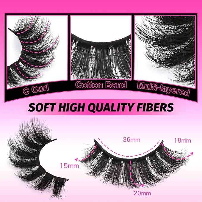 Veleasha Lashes Fluffy False Eyelashes 5D Handmade Faux Mink Lashes 10 Pairs False Lashes Kit with Lash Glue and Lash Tweezers Luxury Volume Fake Eyelashes Cat Eye Lashes Strips (801 Kit)