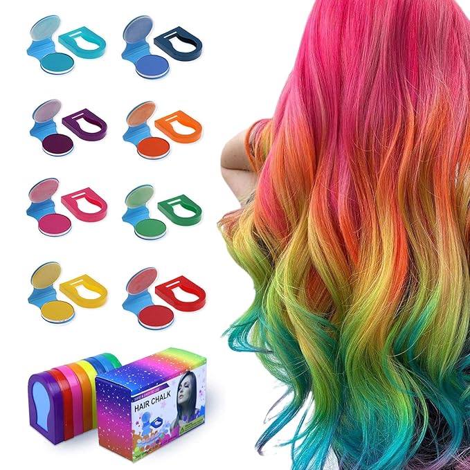 Hair Chalk for Kids – 8-Color Non-Sticky Washable Hair Dye for Kids – Hair Chalk for Girls with Dark Hair, Blonde – Vibrant Temporary Hair Color for Kids – Washes Out with Shampoo