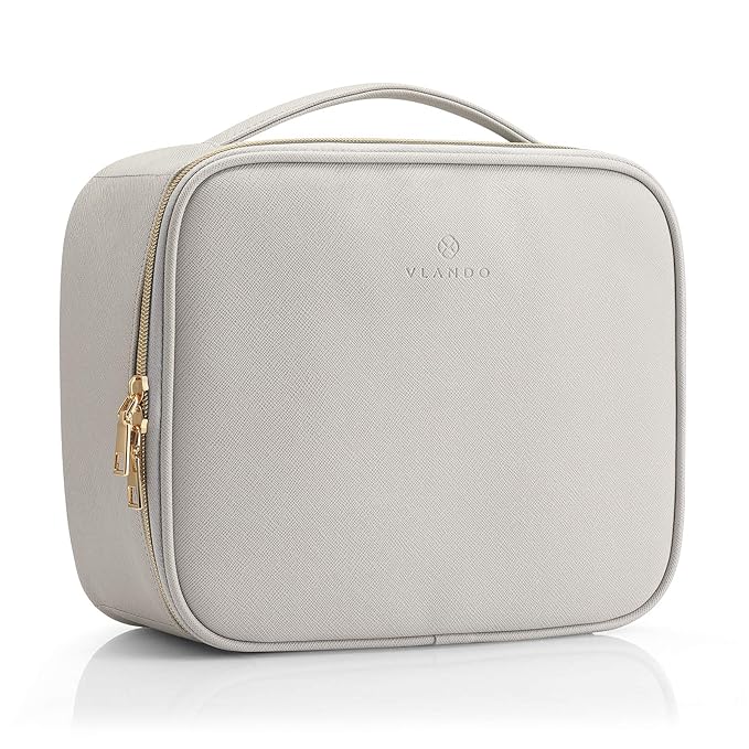 Vlando Travel Makeup Cosmetic Case Organizer Portable Storage Bag with Adjustable Dividers for Cosmetics Makeup brushes, girls, women, friends.（gray）