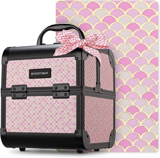 BYOOTIQUE Makeup Train Case with Mirror Travel Case for Barber Art Deco Bloom