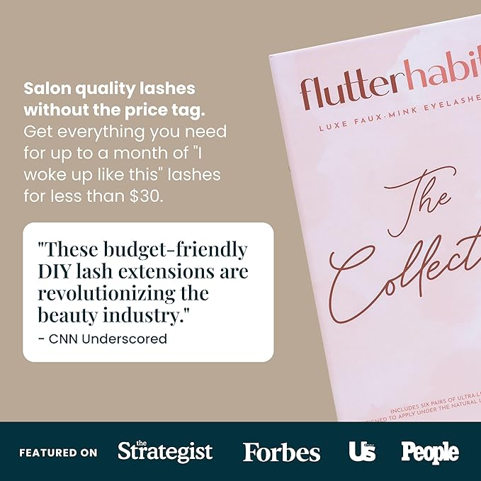 FlutterHabit Classic Collection Box, DIY Lash Extensions, Lash Clusters Kit, Up to 10 Day Wear, Natural & Classic Lashes, Salon Quality Eyelashes Extensions, 6 Sets of Lashes, No Lash Glue Included