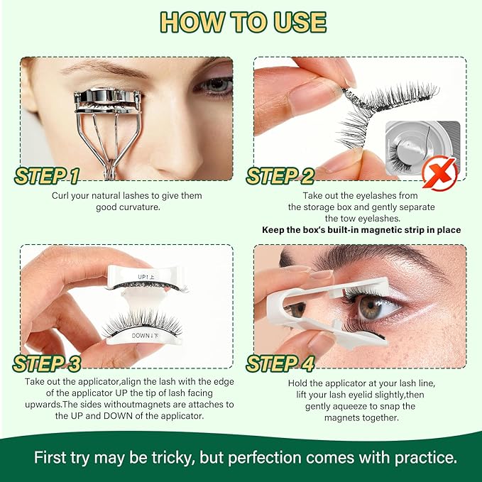 KEYYOU Reusable Magnetic Eyelashes 2 Pair with Applicator No Glue Needed 3D Natural Magnetic Lashes, Easy to Apply & Long Lasting for Daily Use & Events(A01+A03)