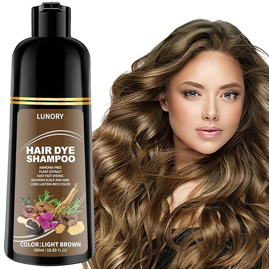 Light Brown Hair Dye Shampoo for 100% Gray Coverage - 3 IN 1 Hair Color Shampoo with Argan Oil & Ginseng, Ammonia & Paraben Free, Long Lasting Semi-Permanent Natural Color for Women & Men (500ml)
