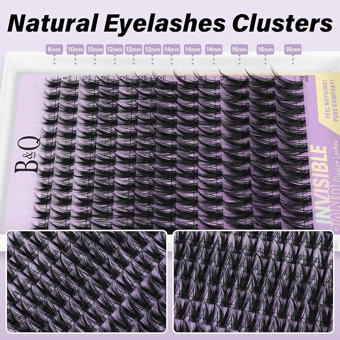 B&Q Victory Lash Clusters Kit Natural Lashes Clusters Wispy Invisible Band Manga Lashes Individual Lashes Bond and Seal Eyelash Extension Kit Easy Removal (Victory Kit-8-18MIX)