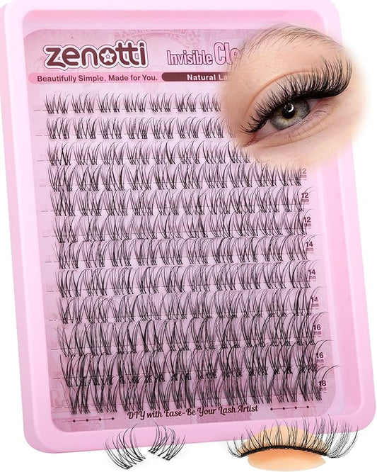 Natural Lash Clusters Venus Wispy Eyelash Clusters Natural Cluster Eyelash Extensions Invisible Band Lashes Cluster C-curly DIY Individual lashes Extension with Clear Lash Band 8-18mm by zenotti