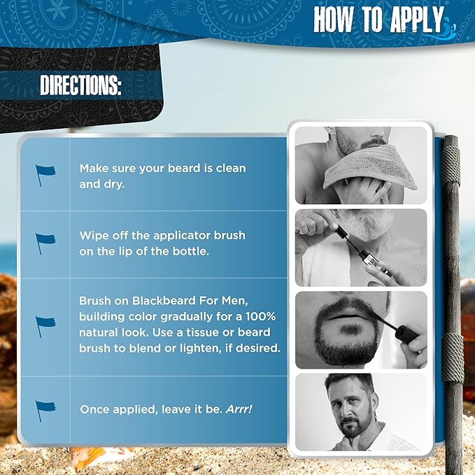 Blackbeard for Men Instant Beard Color – All Day Beard, Mustache, Eyebrow, and Sideburns Color – Temporary, Hypoallergenic Beard Dye Alternative – Up to 45 applications – Dark Brown, 6 Pack