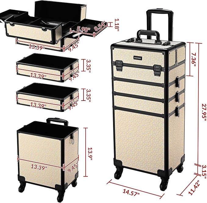 BYOOTIQUE Rolling Makeup Train Case on Wheels 4in1 Cosmetology Art Deco Pastel
