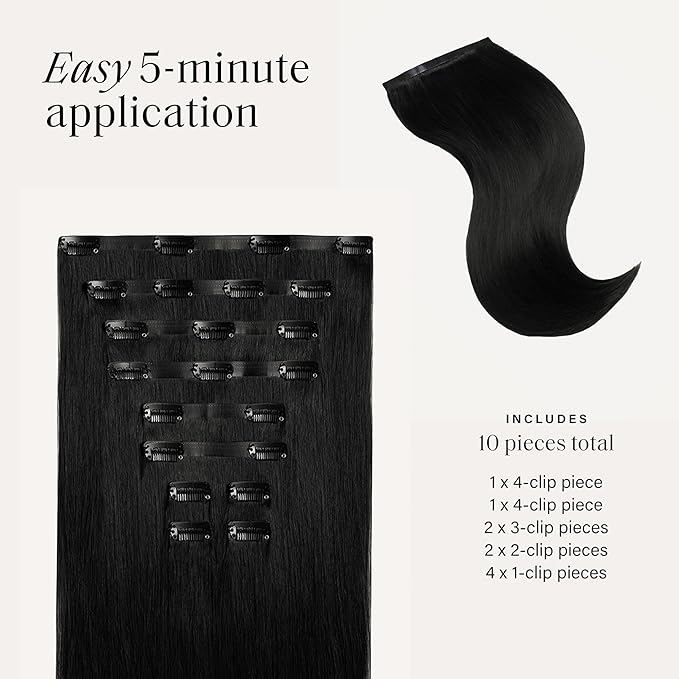 Luxy 100% Remy Human Hair - Seamless Clip-In Hair Extensions - Multi-Dimensional Color for Natural Blending, Adds Volume & Length 180 grams 20" Off Black Seamless