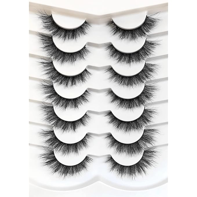 Pooplunch False Eyelashes Cat Eye Look Natural Volume Lashes Wispy Short Fake Eyelashes Faux Mink Lashes 7 Pairs Pack