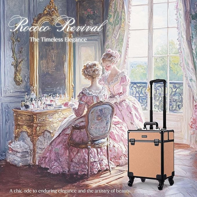 BYOOTIQUE Cosmetology Rolling Case Nail Tech Storage Cart Makeup Torrley Travel Barber Suitcase False Eyelash Storage for Beauty Studio Nail Salon Wedding Make up Attist Manicurist,Rococo Coral