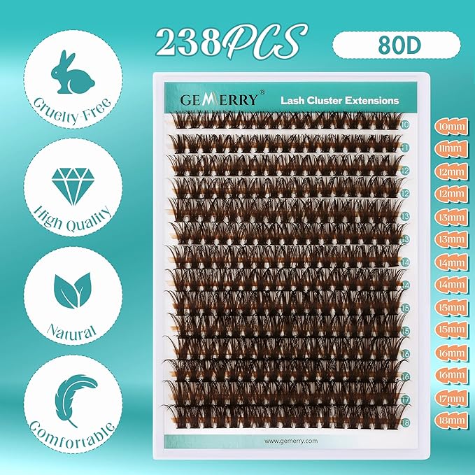 Brown Lash Clusters Fluffier Eyelash Extension 10-18mm Individual Lashes D Curly Eyelash Clusters 80D Volume 280pcs Cluster Lashes DIY Lash Extension at Home