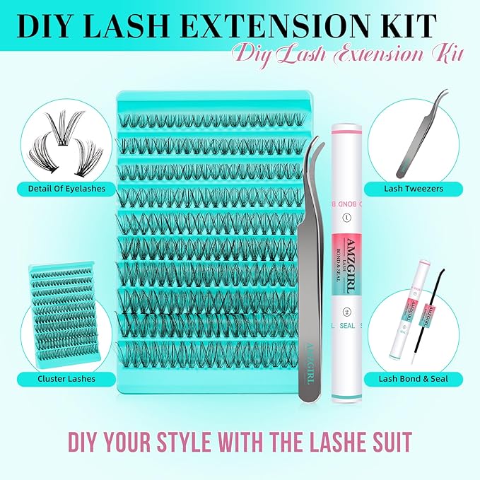 Lash Clusters Kit 200PCS 30D Eyelash Extension Kit D Curl Wispy Eyelash Clusters DIY Natural Individual Lashes Kits Lashes Extensions Kit with Lash Bond and Remover Eyelash Tweezer at Home（White Bond）