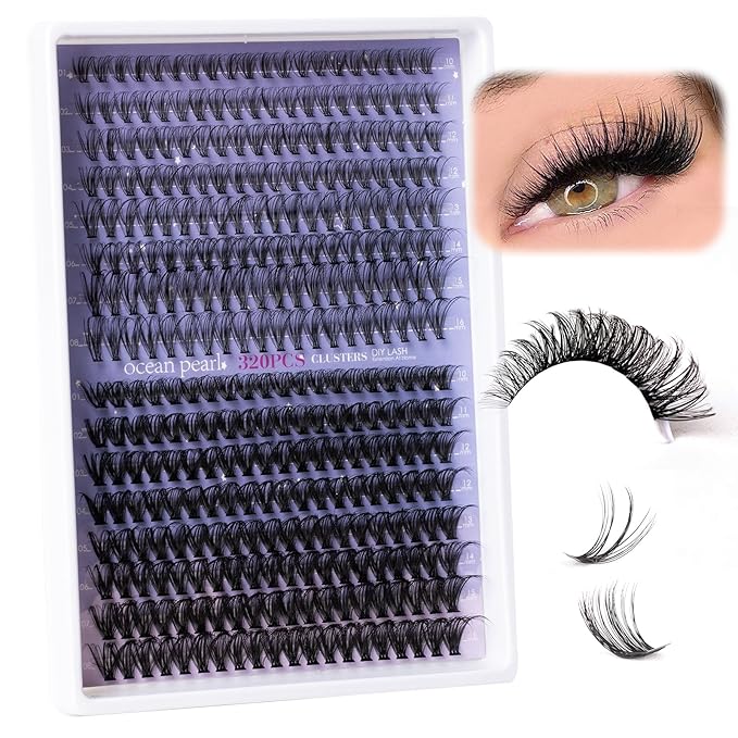 Individual Lashes with bond and seal Lash Remover DIY Lash Extension Kit 320 Pcs Cluster Lashes 10-16mm Natural Light C/D False Eyelashes for Beginner Makeup at Home (20D+50D）