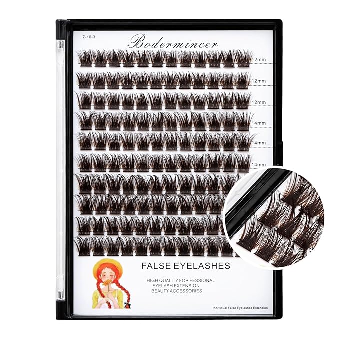 Bodermincer Lash Clusters D Curl Black/Brown/Colored Lashes 10-12-14/12-14-16/16-18-20mm Mixed Lash Clusters Kit For Beginner (M01-Black Brown-12-14-16mm MIX)