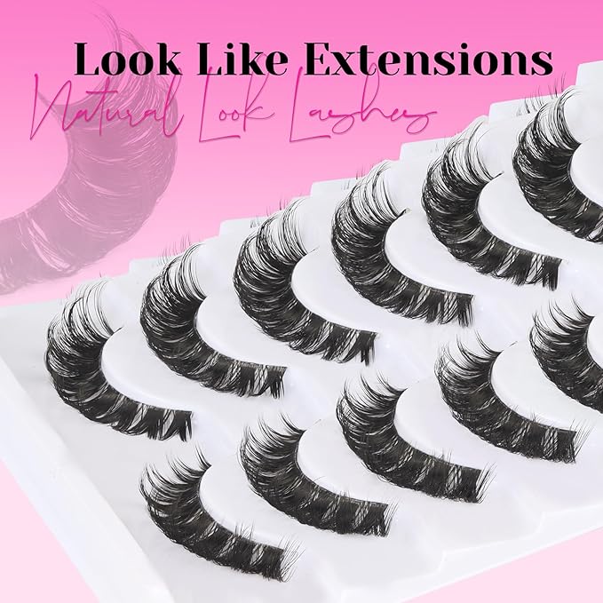 Veleasha Lashes Fluffy False Eyelashes with Clear Band Volume Eyelashes Looks Like Lash Extensions CC Curl Soft Fake Lashes Strips Lashes 10 Pairs Pack (P32E-T)