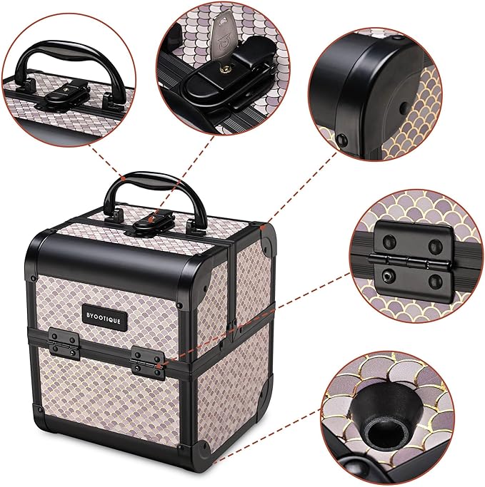 BYOOTIQUE Makeup Train Case with Mirror Cosmetic Organizer Art Deco Graphite