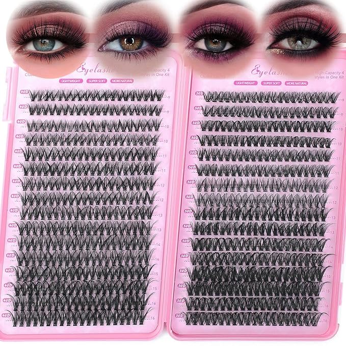 640 Pcs D Lash Clusters, Eyelash Clusters Individual Lash Extension Curl Fluffy Wispy False Eyelashes Extensions (40D+50D)